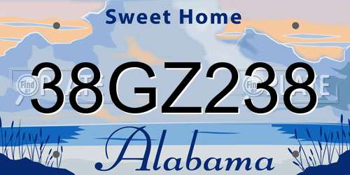 38GZ238 Alabama License Plate