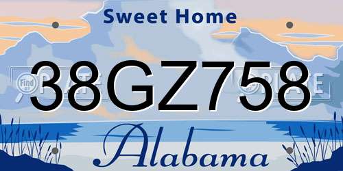 38GZ758 Alabama License Plate