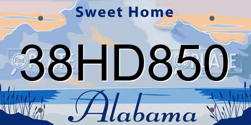 38HD850 Alabama License Plate