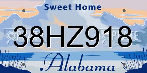 38HZ918 Alabama License Plate
