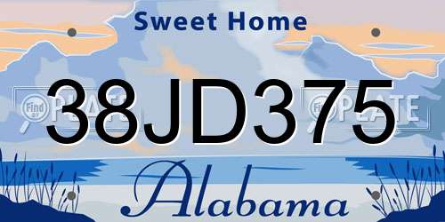 38JD375 Alabama License Plate