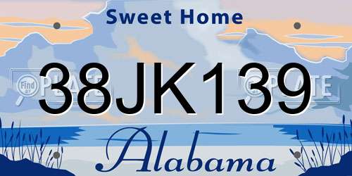 38JK139 Alabama License Plate