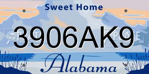 3906AK9 Alabama License Plate