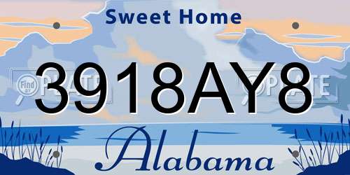 3918AY8 Alabama License Plate