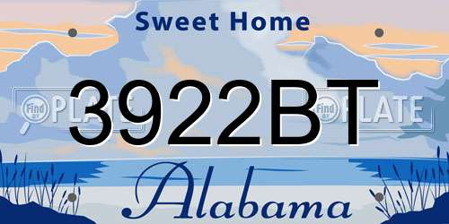 3922BT Alabama License Plate