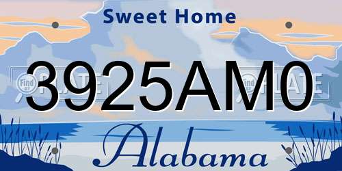 3925AM0 Alabama License Plate