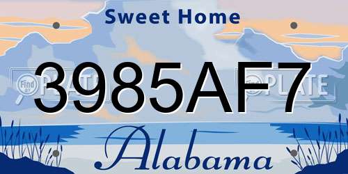 3985AF7 Alabama License Plate