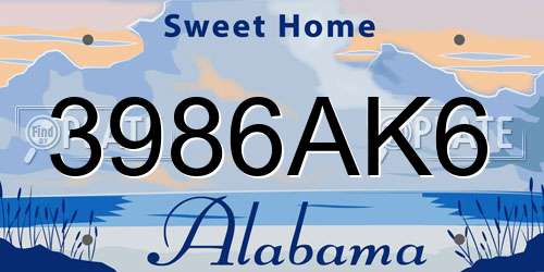 3986AK6 Alabama License Plate