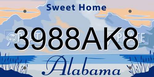 3988AK8 Alabama License Plate