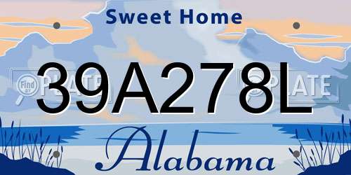 39A278L Alabama License Plate