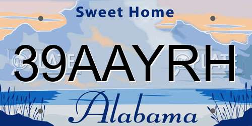 39AAYRH Alabama License Plate
