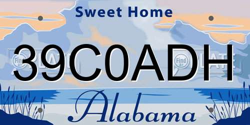 39C0ADH Alabama License Plate