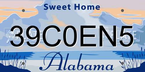 39C0EN5 Alabama License Plate