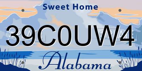 39C0UW4 Alabama License Plate