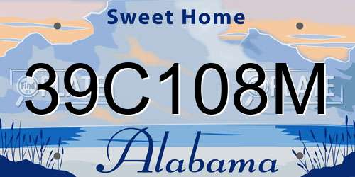 39C108M Alabama License Plate