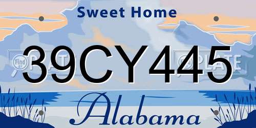 39CY445 Alabama License Plate