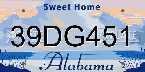 39DG451 Alabama License Plate