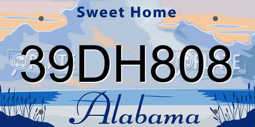 39DH808 Alabama License Plate