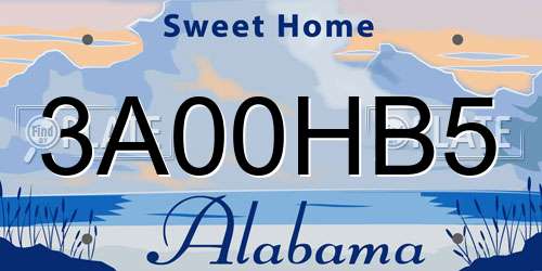 3A00HB5 Alabama License Plate