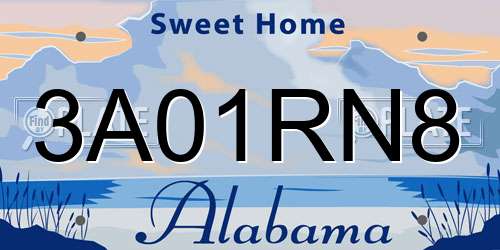 3A01RN8 Alabama License Plate