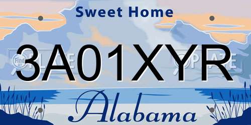 3A01XYR Alabama License Plate