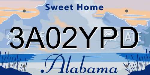 3A02YPD Alabama License Plate