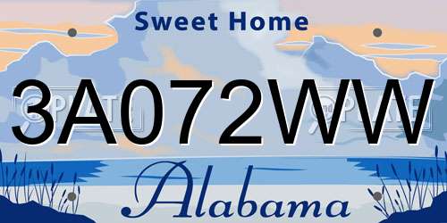 3A072WW Alabama License Plate