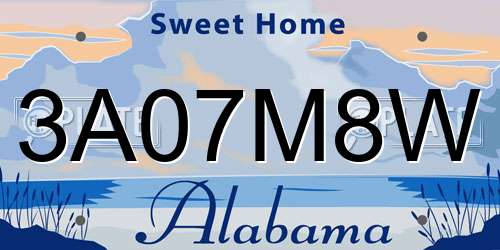 3A07M8W Alabama License Plate