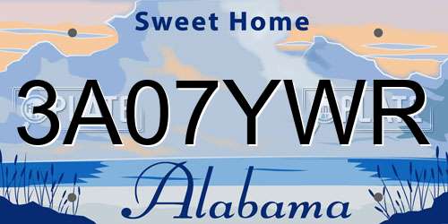 3A07YWR Alabama License Plate