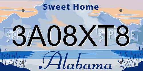 3A08XT8 Alabama License Plate