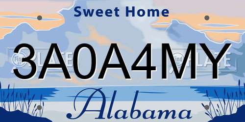 3A0A4MY Alabama License Plate