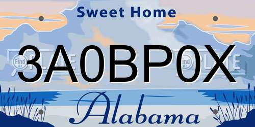 3A0BP0X Alabama License Plate