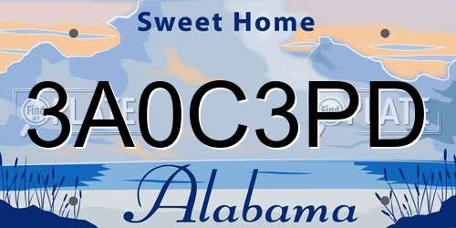 3A0C3PD Alabama License Plate