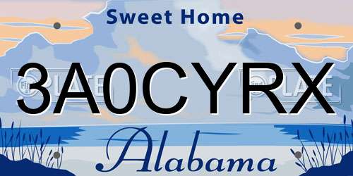 3A0CYRX Alabama License Plate