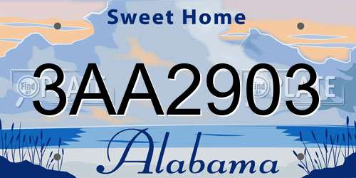 3AA2903 Alabama License Plate