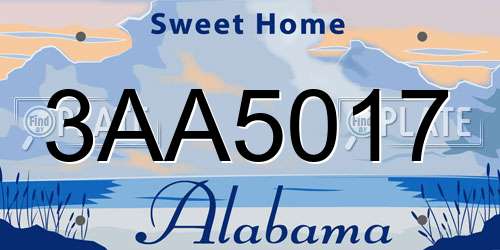 3AA5017 Alabama License Plate
