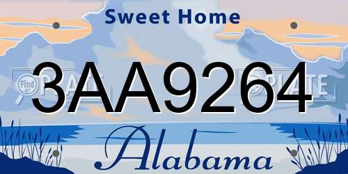 3AA9264 Alabama License Plate