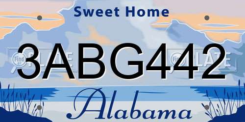 3ABG442 Alabama License Plate