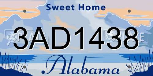 3AD1438 Alabama License Plate