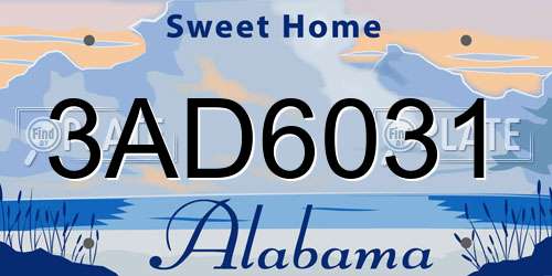 3AD6031 Alabama License Plate
