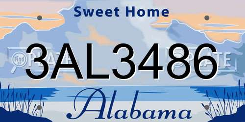 3AL3486 Alabama License Plate