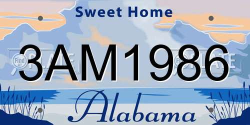3AM1986 Alabama License Plate