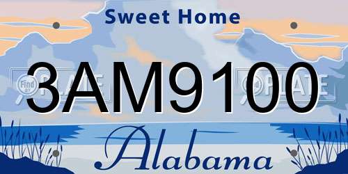 3AM9100 Alabama License Plate