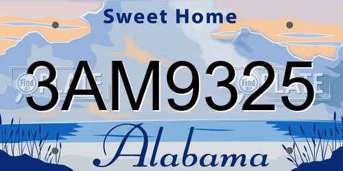 3AM9325 Alabama License Plate