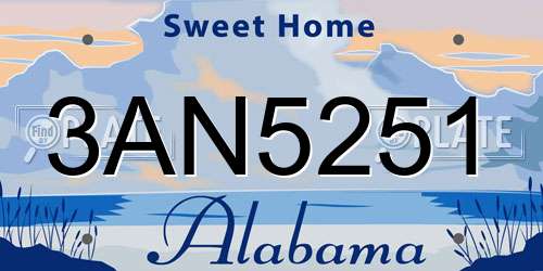 3AN5251 Alabama License Plate