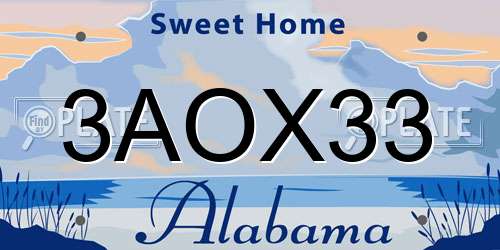 3AOX33 Alabama License Plate