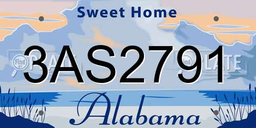 3AS2791 Alabama License Plate