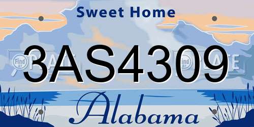 3AS4309 Alabama License Plate