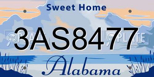 3AS8477 Alabama License Plate