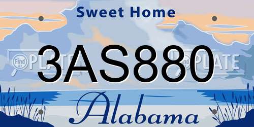 3AS880 Alabama License Plate